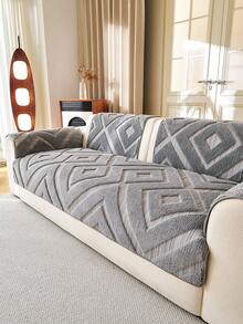 1pc Bohemian Style Sofa Cushion, Warm Short Plush Sofa Cover For Autumn/Winter, Machine Washable, Pet Friendly, Wear-Resistant With Non-Slip Back, Suitable For 1-4 Seater Sofa, Living Room, Apartment And Office All-Season Sofa Protector - Light Grey - View 7