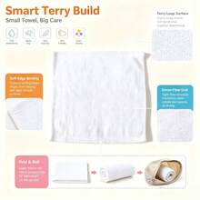Handuk Wajah 48/6/12/24 lembar, Kain Wajah Ultra Lembut Ramah Kulit untuk Kulit Sensitif, Ukuran Kecil/Besar 10x10/12x28 Inci, Kain Penghapus Riasan yang Dapat Digunakan Kembali dan Dicuci, Handuk Pembersih Wajah Aneka Warna yang Mudah Dibilas - Putih - View 3