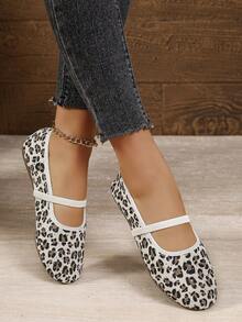 Mary Jane Shoe Women, Leopard Print Square Toe Single Strap Shoes For Women Fall Balletcore Daily Footwear - White - View 7