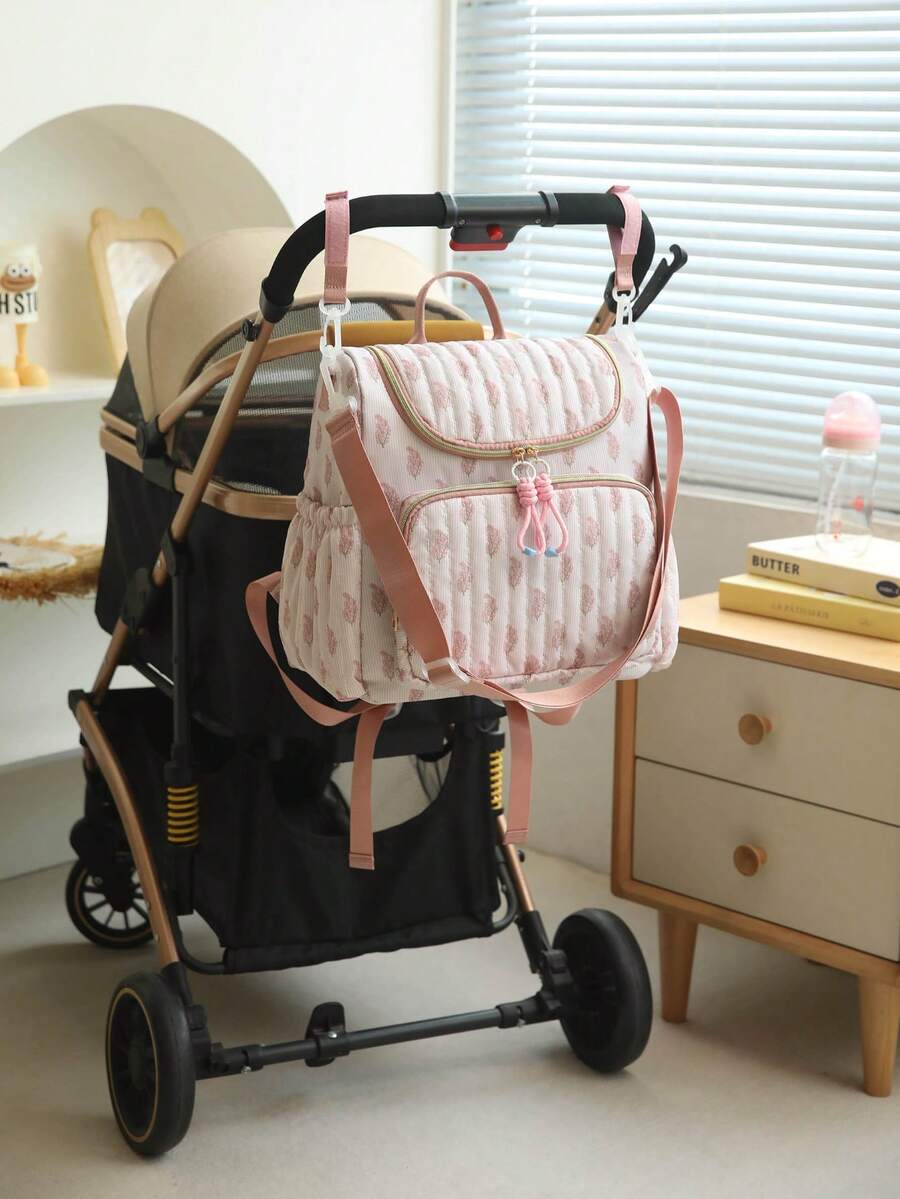 1pc Multifunctional Large Capacity Ditsy Floral Mommy Backpack, Can Be Hung On Stroller