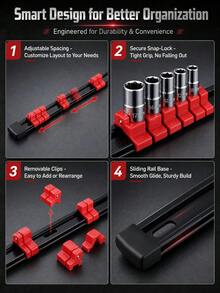 Socket Organizer Rail With Sturdy Fixed, Sliding And Detachable Socket Holders; Designed For Socket Storage Men's Tools - Multiple Styles - View 3