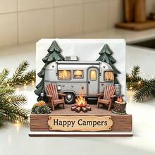 1 buah Tempat Tisu Kayu Happy Camper, Kotak Tisu Desain Pohon Api Unggun untuk RV, Trailer Camping, Organizer Tisu Meja untuk Pesta Camping Luar Ruangan, Dekorasi Meja Makan Dapur - MultiWarna - View 1