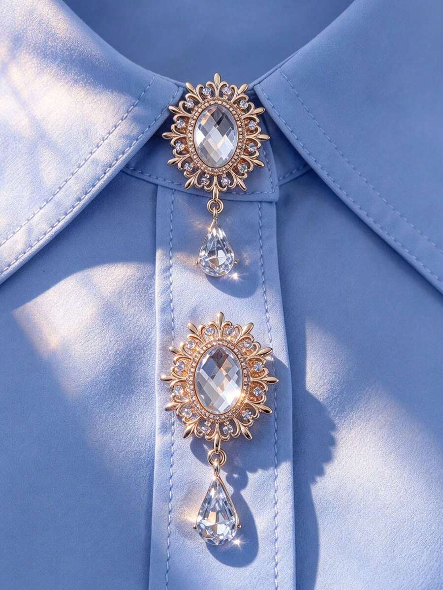 1pc/2pcs Elegant Button Covers, No-Sew Shirt Button Covers, Decorative Buttons, Fashion Crystal Cufflinks Covers - Gold - View 1