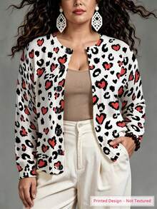 ASHKATIA Leopard Print Heart Pattern Women's Plus-Size Vintage Cardigan Sweater, Fall Winter Knit For Social Occasions - Multicolor - View 5