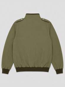 Men's Army Green Stand Collar Utility Jacket, Elastic Cuffs, Standard Fit, Long Sleeve - Army Green - View 4