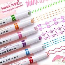 24Pcs Flower Shaped Contour Curve Pen, Highlighter Pen, Marker Pen, Wave Pen, Student Hand Pen, Key Point Marking Pen, Colored Set Of Marking Pens - Sets - View 2