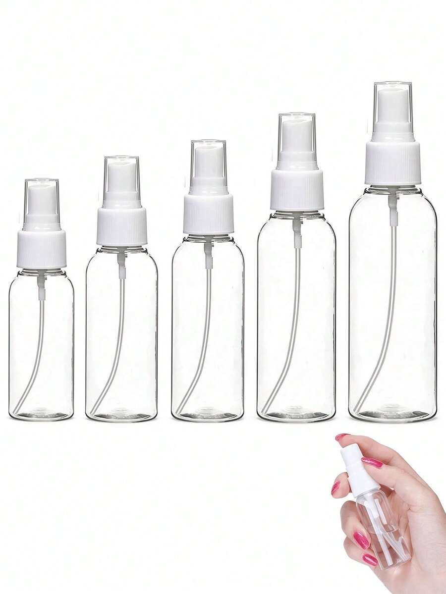 1/5入小容量PET塑料噴霧瓶,透明可重複填充迷你噴霧器,便攜分裝瓶,適合旅行、消毒、臉部補水、化妝品與香水收納,可重複使用空化妝香水旅行配件 - 白色 - 查看 1