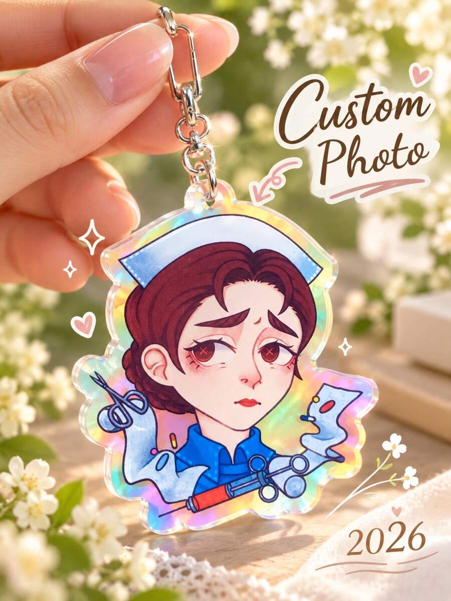 1 pieza Llavero de acrílico personalizado con foto, llavero de retrato de dibujos animados personalizado, llavero de acrílico asimétrico personalizado con láser, se puede usar como llavero de coche, colgante de mochila.