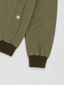 Men's Army Green Stand Collar Utility Jacket, Elastic Cuffs, Standard Fit, Long Sleeve - Army Green - View 6