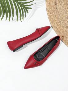 Vermilion Red Women's Flat Shoes, Comfortable For Commuting - Vermilion Leather - View 4