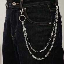 Hip Hop Punk Street Style Metal Star Chain Pants Chain Niche Design European & American New Unisex Versatile Waist Chain Pocket Chain Keychain Wallet Chain Luxury Accessory Holiday Gift Multi-Layer Key Chain Punk Pants Chain Motorcycle Riding Jeans Accessory - Ancient White K - View 7