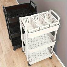 3/4-Tier Mobile Storage Cart With 4 Smooth Rolling Wheels, Multi-Layer Storage Rack, Suitable For Office, Bedroom And Bathroom, Space-Saving Practical Mobile Storage Cart, Easy To Clean White Plastic Storage Rack, Can Be Used For Storing Cans - Multicolor - View 4