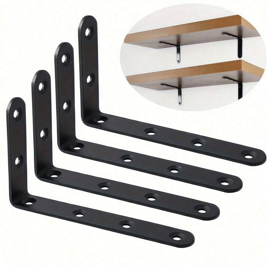 1/4pcs Heavy Duty Metal L-Shaped Corner Brackets, Rust-Resistant And Durable, Suitable For Wooden Furniture, Shelves And Cabinets, Decorative Wooden Corner Brackets