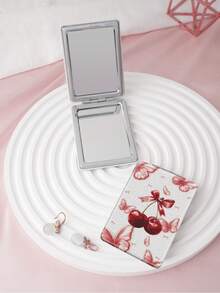1PC Millennium Y2K Series Portable Vanity Mirror, Foldable Lightweight Ultra-Thin Convenient Hand Mirror, PU Leather, Suitable For Multiple Scenarios And All People, Rectangular Mirror, Pocket Mirror, Cartoon Butterfly Cherry Bow Pattern Design, Exquisite And Delicate, Easy To Carry, Handheld Makeup Mirror, 180° Flip Cover, Multi-Functional Mini Mirror, Compact Mirror, Mirrors, Daily, Holiday, Birthday, Valentine's Day - Multicolor - View 2