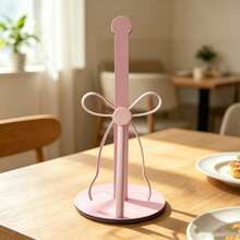 1pc Pink Bowknot Toilet Paper Holder - No Drilling (Wooden Base) Freestanding Bathroom Paper Storage Rack, Perfect For Rustic Style Bathroom And Kitchen Paper Storage - Multicolor - View 2
