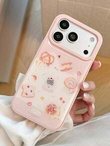 1pc Cartoon Cute Pink Strawberry Bread Cat Phone Case Compatible With Iphone 18 Pro Max, Apple 17 New Model, 16 Pro, 15/14, 17 PM, 18 Pro, Creative Girly Style, Shockproof - Pink - View 1