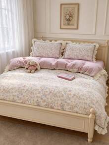 Pink French Romantic Style Lace Duvet Cover 3 Pieces Set Including 1 Duvet Cover And 2 Pillowcases, No Filling, Soft And Comfortable Bedroom Bedding, Suitable For Bedroom, Dorm, Home Use, Multiple Size Options - Pink - View 10