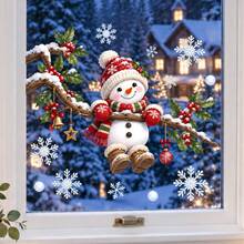 Christmas Snowman Window Decals, Snowy Holly Branch And Snowflake Static Cling Stickers, No Glue Needed, Holiday Home Window Glass Decor - Christmas Window Decals - View 2
