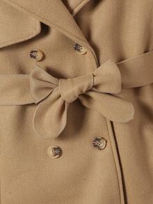 Girls' Autumn/Winter Long Coat, Camel Wool Blend Overcoat, British Style Tie-Waist Warm Jacket - Khaki - View 6