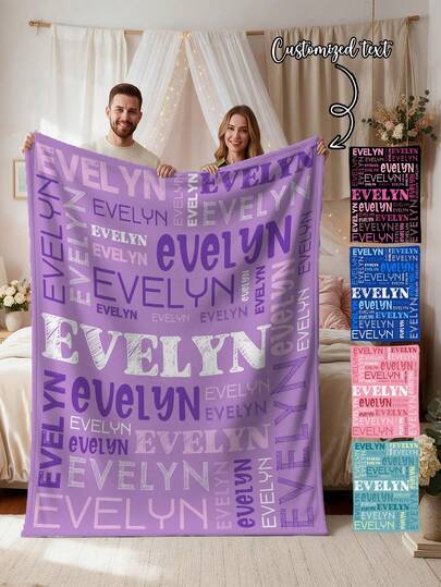 1pc Customized Blanket, Colorful Name Personalized Plush Blanket, Super Soft And Comfortable, Customizable Name Holiday Blanket Gift, Customized Name Gift For Family And Wife, Customized Birthday Gift For Family, Customizable Commemorative Blanket Gift, Memory Collection