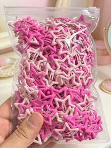 30/70/160Pcs Glitter Star BB Hair Clips, Two-Tone Pink, 3D Star Shape, Non-Slip Strong Grip, No Hurt Hair, Girls Cute Side Bangs Barrettes - Hot Pink - View 1