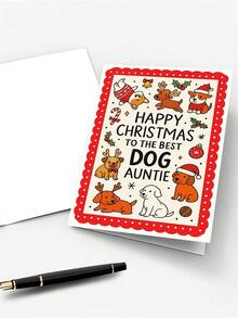 1pc Heartwarming Christmas Card For Aunt, Pet Lover – Cute Puppy Dog Cartoon Illustration, Holiday Cheer, Thickened, With Envelope - A - View 7