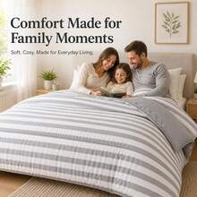 Coverless Duvet 10.5 Tog Lightweight Reversible Stripe Design Comforter, Soft Microfibre & Hollowfibre Filling, Suitable For All Season, Machine Washable - Grey - View 5