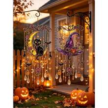 Halloween Light-Catching Wind Chime Hanging Decor, Suitable For Home Yard, Wall Hanging Decoration, Halloween Party, Autumn Home Decor And Holiday Window Decoration - A - View 3