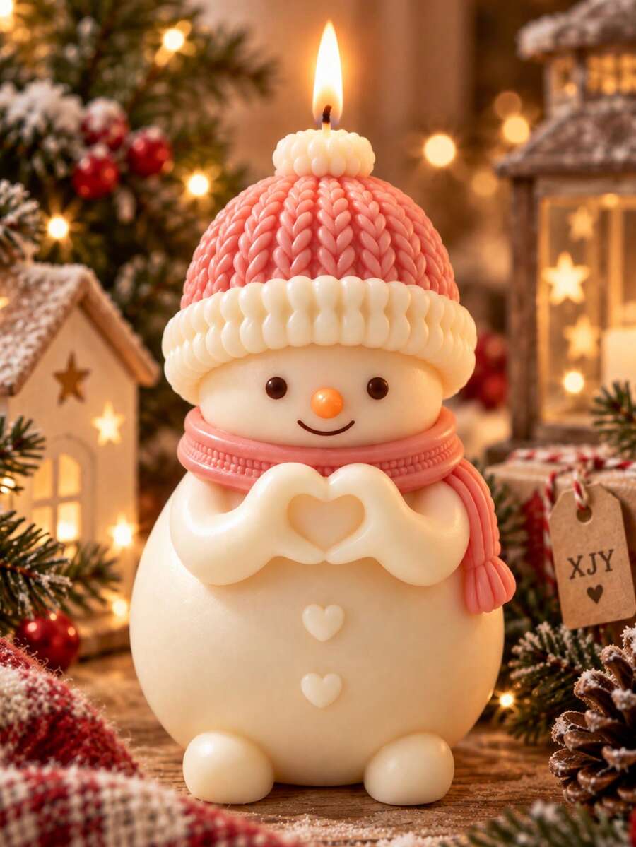 Christmas Knitted Texture Snowman Silicone Mold, Cute Heart-Shaped Hands Snowman Candle Mold, Suitable For Wax, Resin, Soap, Winter Tabletop Decor Handmade - Silicone Candle Mold - View 1
