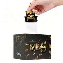 1 Set Birthday Cash Gift Box, Black & Gold Pull-Out Cash Gift Box, Includes Happy Birthday Pull-Out Card And 30 Transparent Bags, Fun Gift-Giving Way, Birthday Party Decoration Gift, Surprise Gift Box - View 6