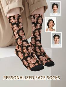 1 Pair Customized Face Pattern Socks, Personalized Photo Socks, Custom Printed Socks, Funny Face Socks, Custom Pattern Socks, Print Any Face Pattern On Socks, Anniversary Gift, Halloween Gift, Unique Birthday Gift, Personalized Collectible - Multicolor - View 3
