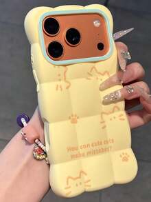 1 قطعة بطانية هاتف أصفر بنمط قطة لطيفة وتصميم سحابة محفور متوافق مع iPhone18ProMax/18Pro/17ProMax/17Pro/17/16ProMax/16Pro/16/15ProMax/15Pro/15/14ProMax/14Pro/14/13ProMax/13Pro/13/12ProMax/12Pro/12/11ProMax/11Pro/11 - أصفر - مشاهدة 4