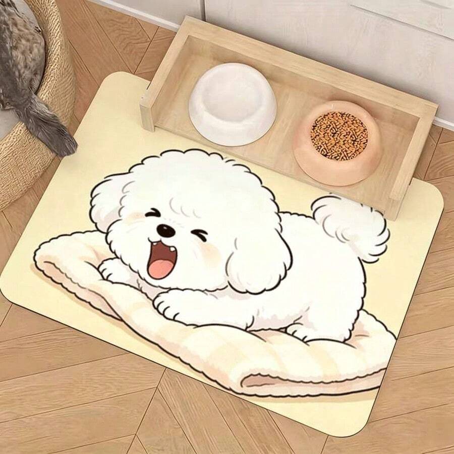 Cute Soft White Pet Feeding Mat, Adorable Design, Floor Protection ...