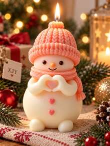 Christmas Knitted Texture Snowman Silicone Mold, Cute Heart-Shaped Hands Snowman Candle Mold, Suitable For Wax, Resin, Soap, Winter Tabletop Decor Handmade - Silicone Candle Mold - View 4