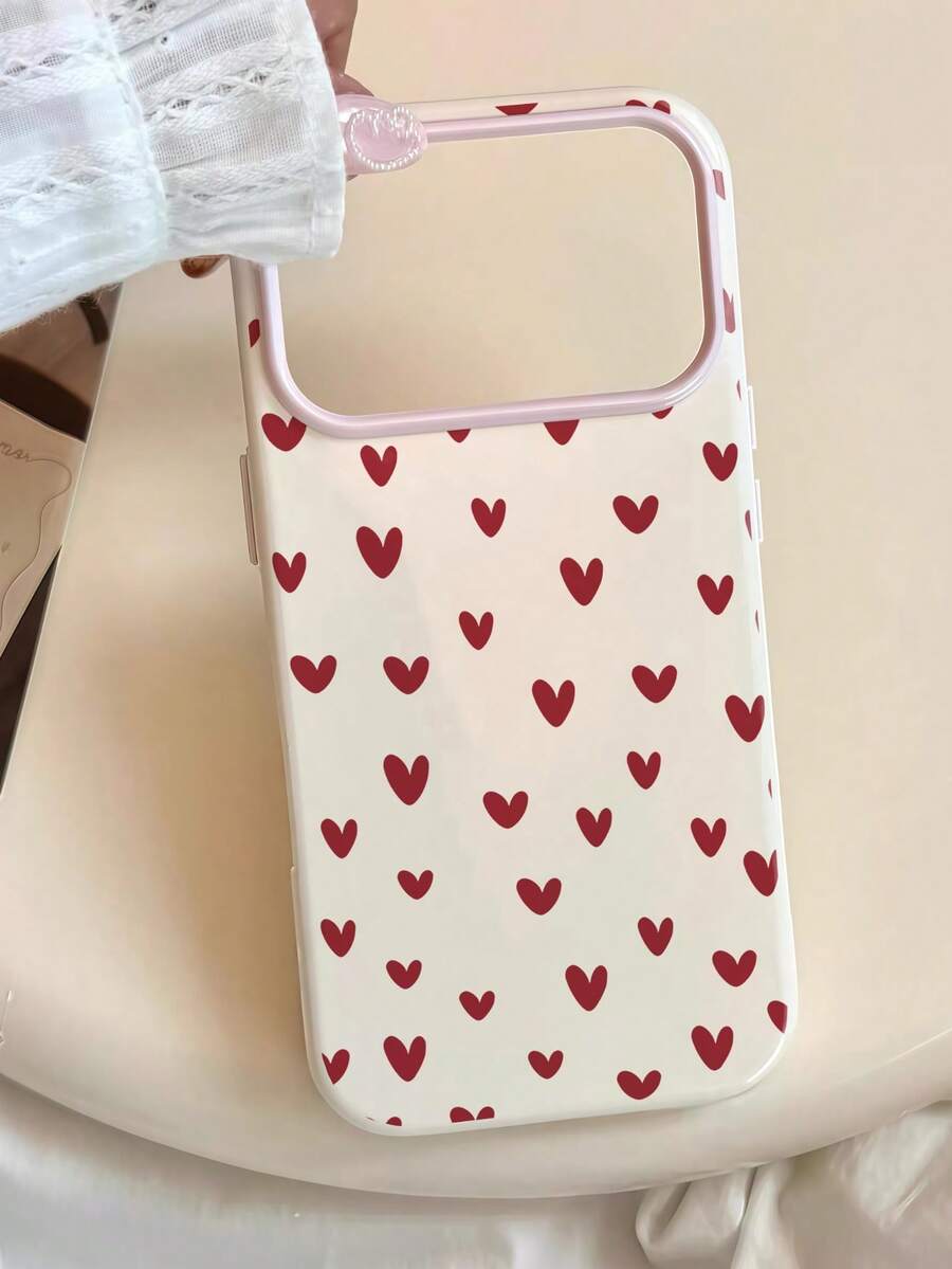 Full Screen Red Small Heart Contrast Color Buttons TPU+PC, Raised Lens Frame Shockproof Apple Smartphone Protective Case, Compatible With Iphone 18 17 16 15 14 13 12 11 Series Models, Christmas Holiday Gift For Friends, Classmates, Lovers Or Yourself - Multicolor - View 1
