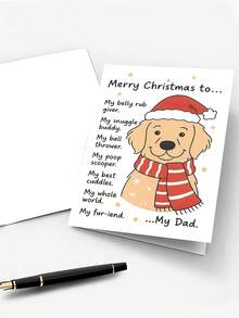 1pc Dog Christmas Card For Dad, Dog Lover – Funny Golden Retriever Cartoon Illustration, Festive Holiday Humor, Thickened, With Envelope - A - View 7