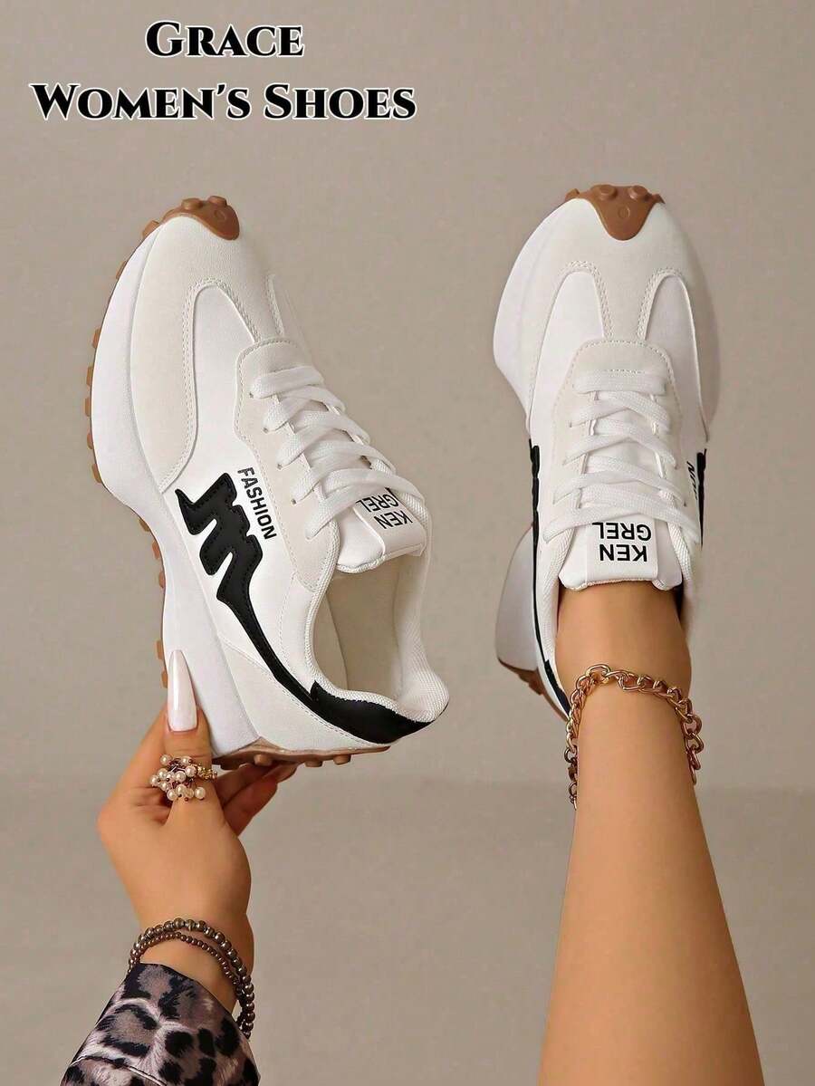 Women's Lightweight Running Sneakers, Lace-Up Closure Design, Versatile Flat Sole, Multiple Colors Available, Suitable For All-Season Outdoor Activities