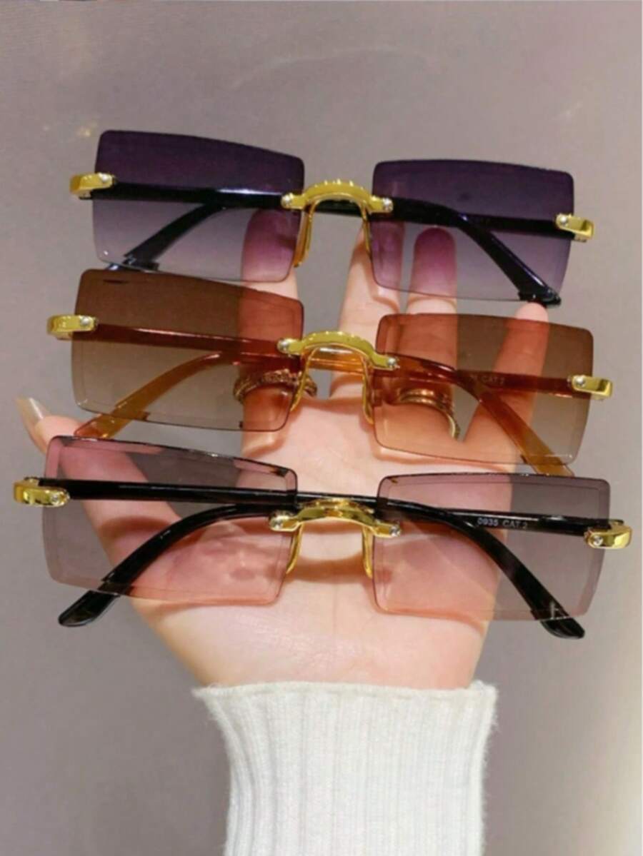 3pcs Women's Square Plastic Fashion Rimless Sunglasses - Multicolor - View 1