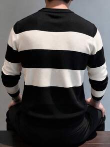 Men's Crew Neck Knit Sweater, Vintage Nautical Style Casual Pullover - Blue - View 6