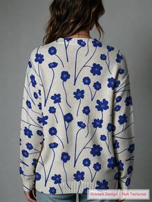 ASHKATIA Plant And Flower Prints Women's Plus-Size Vintage Cardigan Sweater, Fall Winter Knit For Social Occasions - Multicolor - View 3