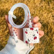 Set Pelindung Charger Ponsel Motif Polka Dot Cherry 2D 5pcs, Penutup Kepala Charger + Pelindung Kabel + Tali Penyimpanan + Pembungkus Spiral Pelindung Kabel Data, Kompatibel dengan Charger 20W/18W - MultiWarna - View 4