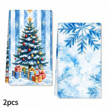 Blue Snowflake Christmas Tree Print Kitchen Towel, Gold Star Gift Box Winter Snow Scene Pattern Hand Towel, Fresh Ice And Snow Christmas Style Dish Cloth Tea Towel, Suitable For Kitchen Cooking, Baking, Cleaning And Wiping, Christmas Home Decor, Christmas Winter Party Housewarming Holiday Gift - Multicolor - View 11