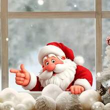 BRUP 1PC Cartoon Santa Claus Window Sticker, Double-Sided Printed, Christmas Decor For Kids Room, Gift Sack Candy Cane Gingerbread Man Glass Holiday Decal - Multicolor - View 5