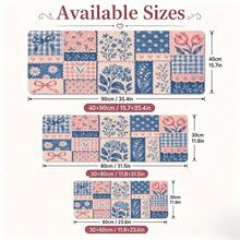 1 buah Alas Mouse Motif Kotak-kotak Biru Pink, Alas Meja Patchwork Bunga Vintage, Permukaan Serat Poliester, Alas Karet Anti Selip, Dekorasi Kantor Rumah yang Estetis, Tersedia 4 Ukuran - View 5