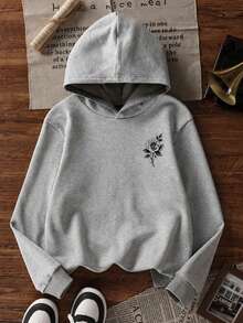 1pc Thermal Lined Thickened Warm Hooded Sweatshirt, Young Student Children's Clothing, Suitable For Kids Autumn/Winter Long Sleeve Top - Grey - View 4