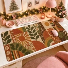 1pc Retro Botanical Quilt Mouse Pad, 1970s Floral Desk Mat, Polyester Fiber Surface, Non-Slip Rubber Base, Home Office Writing Mat, 4 Sizes Available - View 1