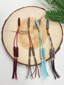 1pc/2pcs Islamic Tasbih Woven Tassel, Exquisite Knotted Prayer Beads Tail Pendant, Handmade Braided Rope Tassel, Prayer Beads DIY Accessory - Multicolor - View 1