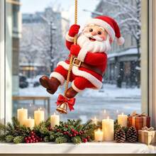 1pc Santa Claus Climbing Bell And Bow Rope Window Sticker, Double-Sided Visible PVC Electrostatic Adsorption Window Sticker, Suitable For Living Room, Bedroom, Kitchen, Dining Room, And Shop Decoration. - Multicolor - View 9