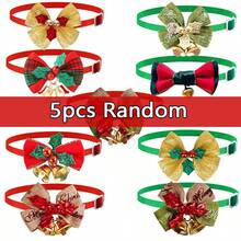 5pcs Christmas Pet Bowknot Collar, Christmas Plaid Bowknot With Gold Bell, Multi-Pattern Printed Pet Accessories, Adjustable Collar, Suitable For Small Dogs, Medium Dogs And Cats, Holiday Party Daily Wedding Costume Decoration - Multicolor - View 11