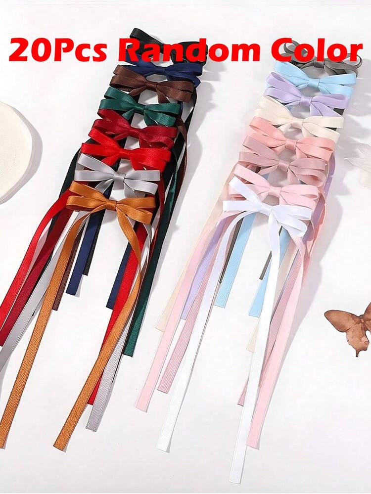 20/10pcs Glossy Satin Purple Bow Hair Clips, Elegant Long Ribbon Hair Accessories, Suitable For Romantic Valentine's Day Date And Fashionable Daily Hairstyles - Multicolor - View 12